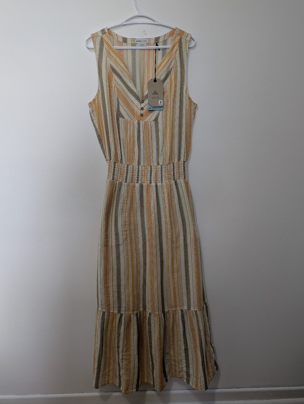 NWT prAna Organic Cotton Stripe Maxi Dress Cottagecore Coastal Grandmother Boho